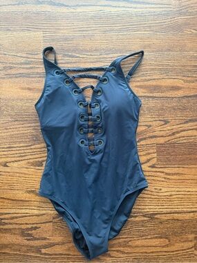 Women’s Black Lace-Up One-Piece Swimsuit